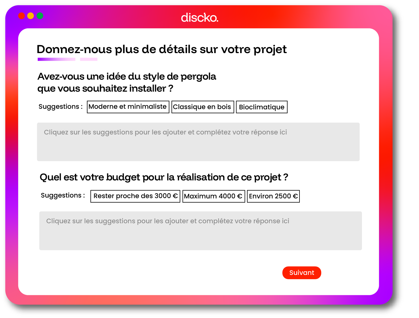 2. Discko guide votre prospect avec des questions sur mesure générées par l’IA