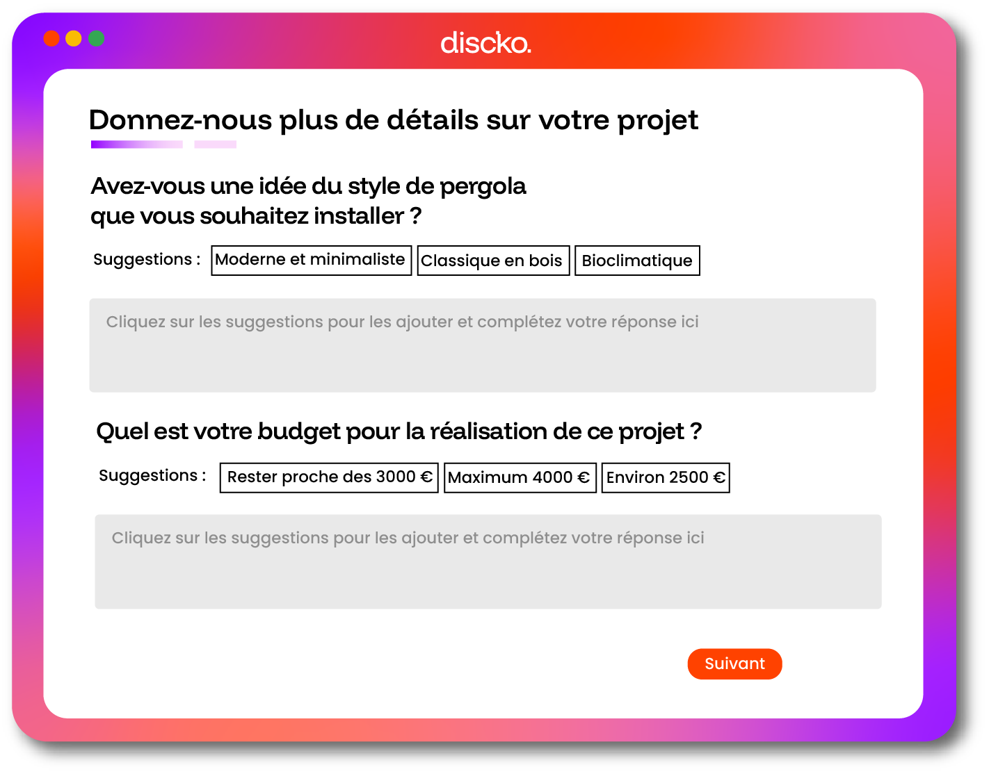 3. Discko guide votre prospect avec des questions sur mesure générées par l’IA